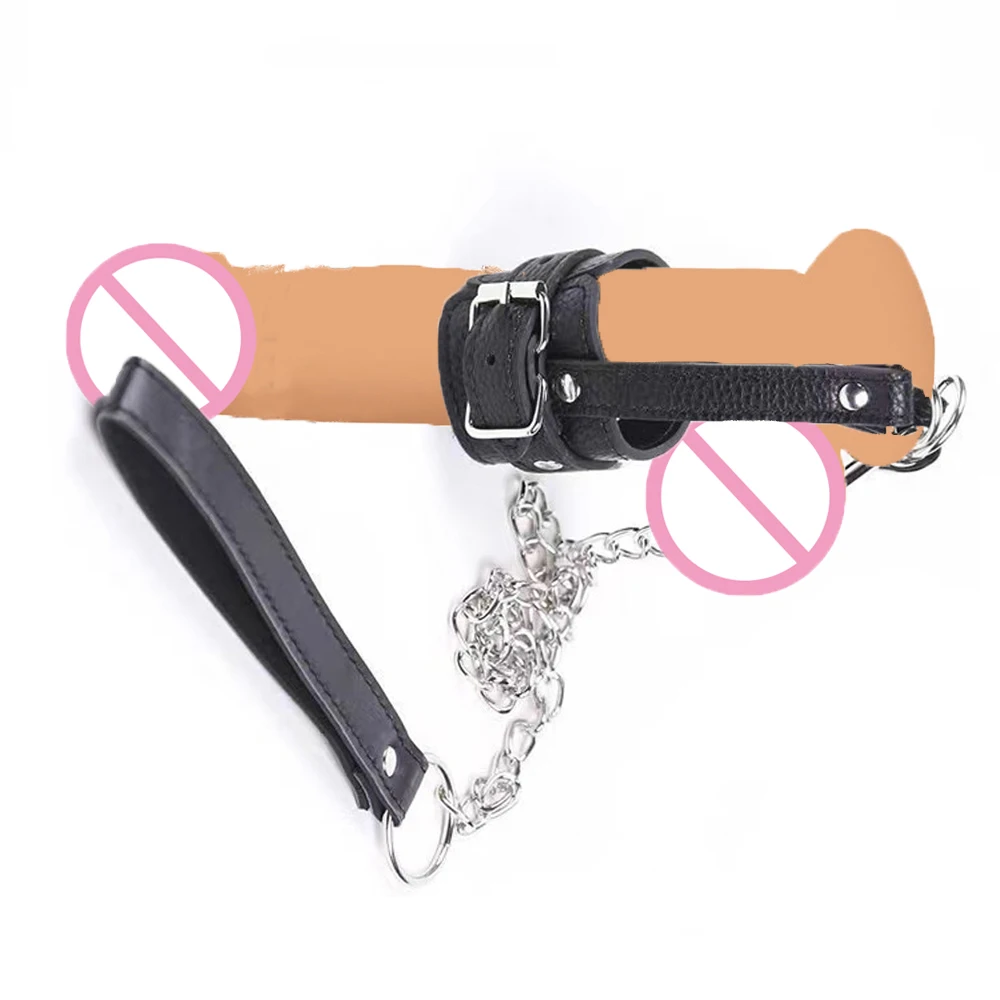 

Soft BDSM Adjustable Penis Sleeve Adult Sex Toys AV Adult Leather Masturbation Traction Chain Dildo for Men Gear Couple Set Game