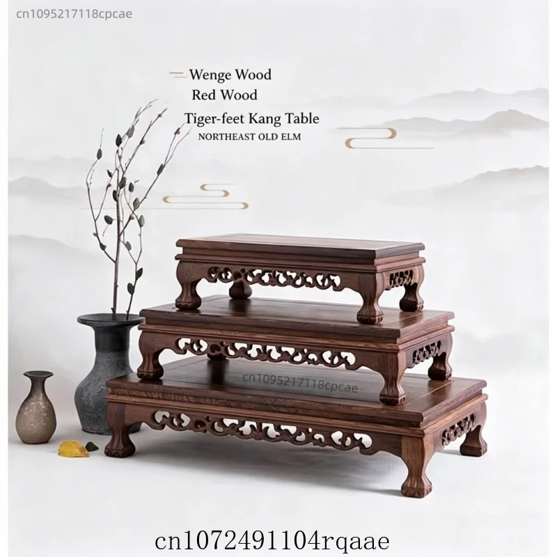 Solid Wood Display Stand Retro Base for Vase Bonsai Plant,Tea Sets Pedestal Standing Flower Base Desktop Decorative Shelf