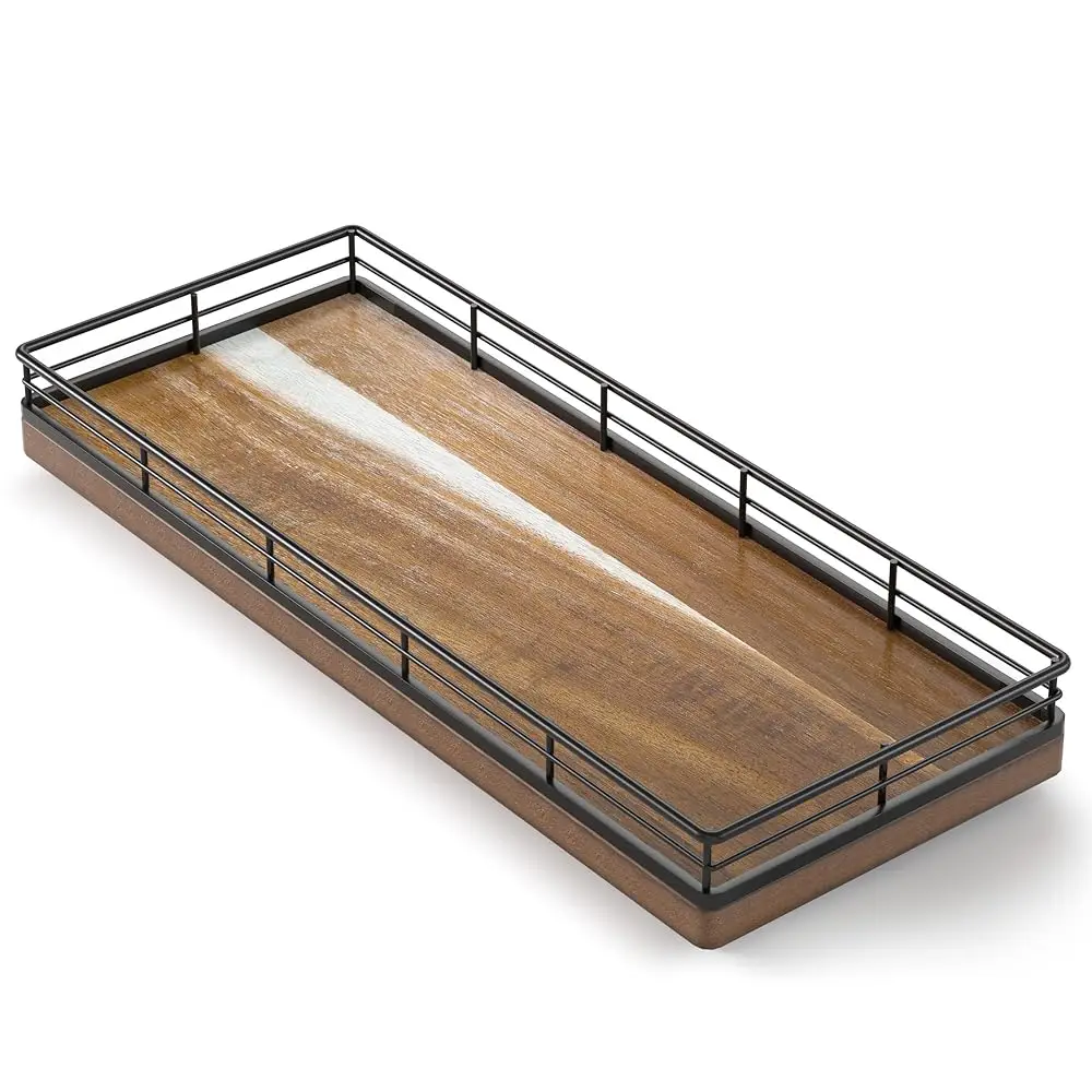 

Acacia Wooden Decorative Tray, 11.2"" L Coffee Table Tray For Kitchen Countertop Soap Sponge Holder For Dresser Perfume Jewelry