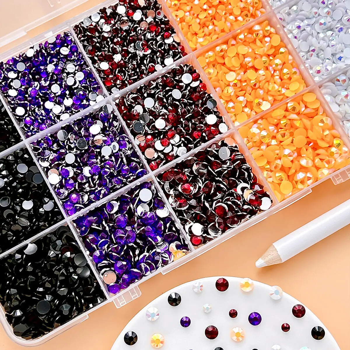 1Box Shiny AB Jelly Semi-circular Nail Rhinestones Charms 3/4/5mm New Flatback Crystal Gems Nail Art Decorations DIY Halloween