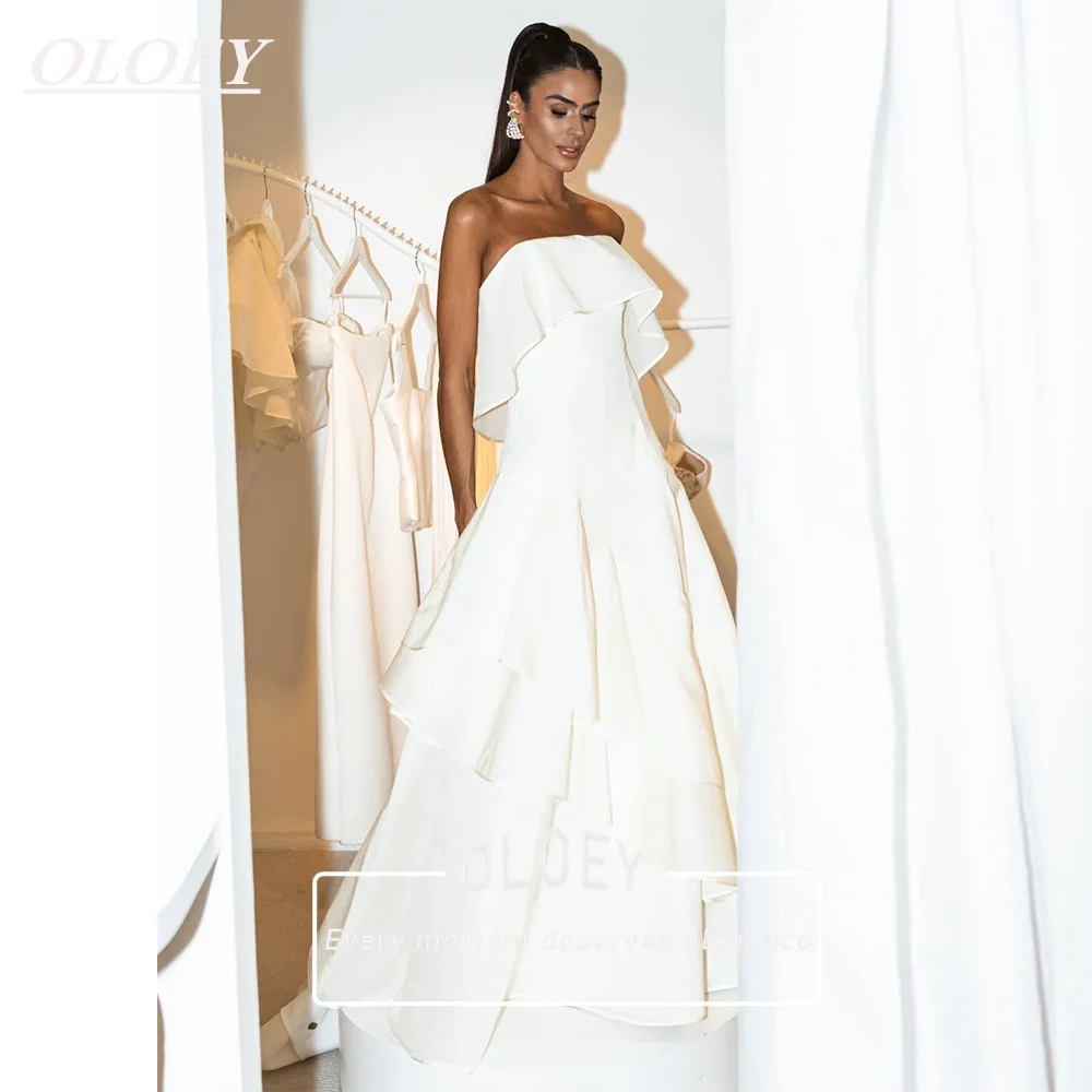OLOEY Elegant Strapless A-Line Wedding Dress Floor Length Muti-Layer Bridal Gown Customized Sleeveless 2026 Robe De Mariage