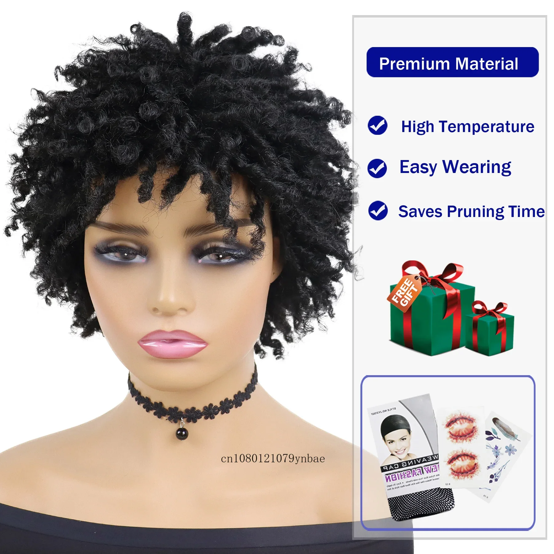 Peluca sintética rizada Afro negra corta para mujer, trenzas de ganchillo, estilo africano, resistente al calor, disfraz de fiesta diaria