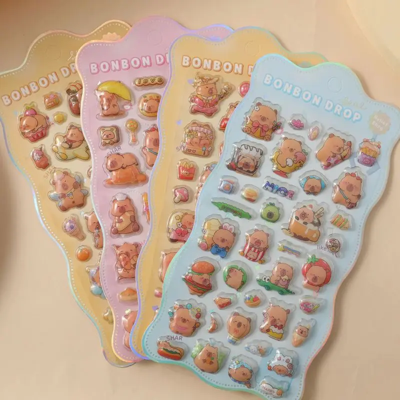 

Hot Selling 48pcs Kawaii Cartoon Capybara 3D Relief Sticker Sticker Elf Sky Group Cartoon Rabbit Panda Sticker