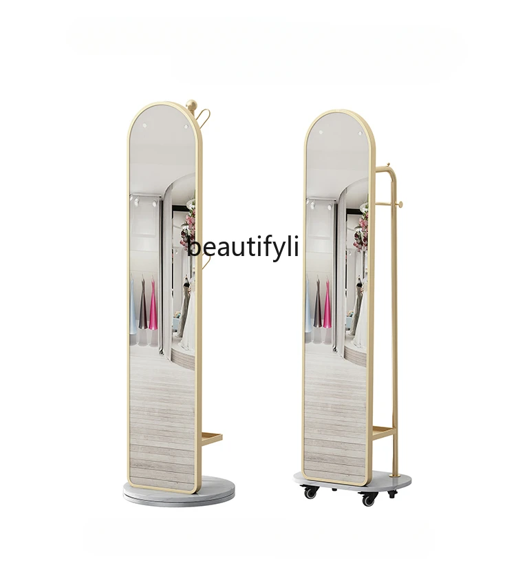 

Household Full-Length Mirror Coat and Cap Integrated Rotatable Movable Floor Mirror with Wheel Mirror