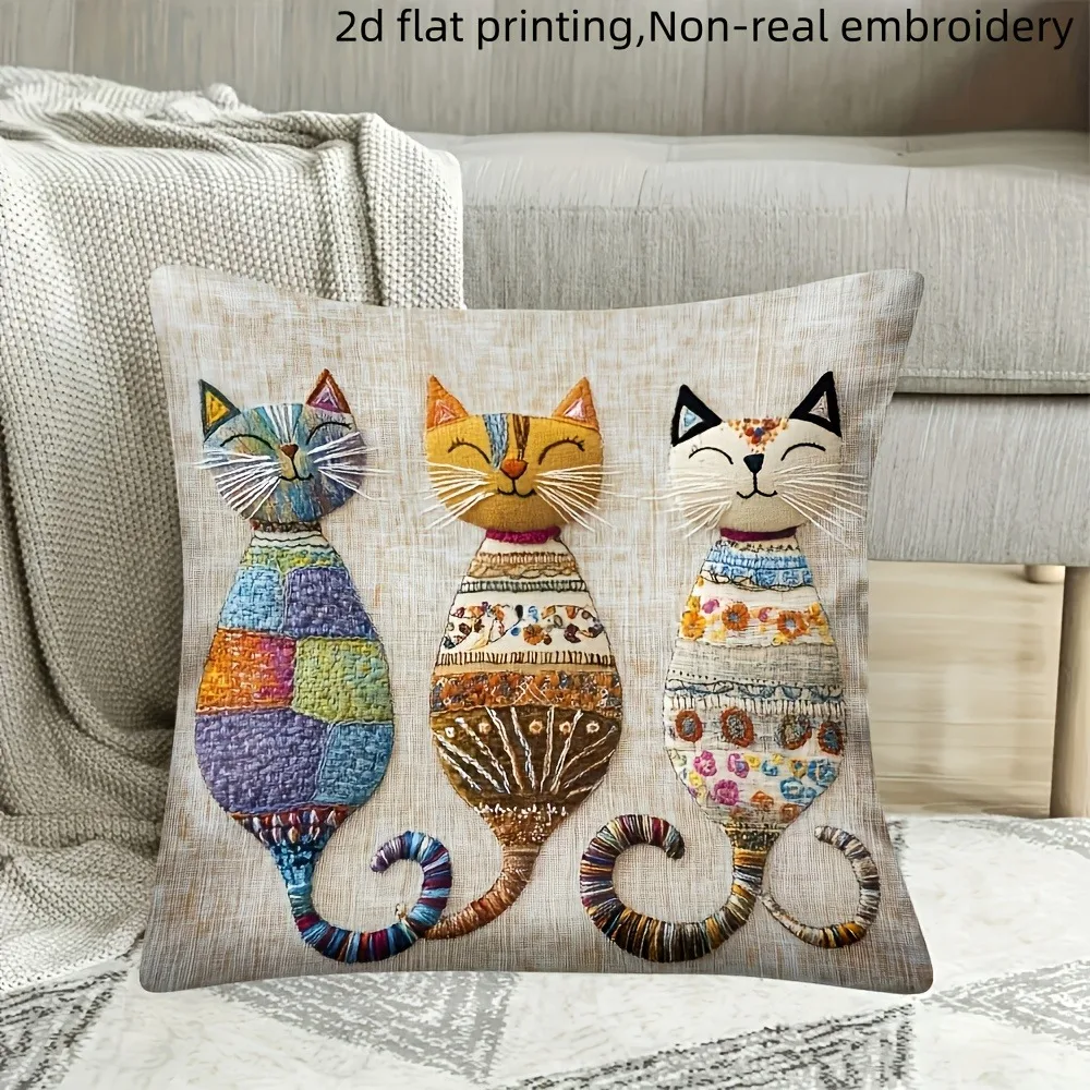 Cute Cat-Patterned 2D Flat-Printed Pillowcase for Comfort and Style Sofa cushion cover, home decoration, 2D printing