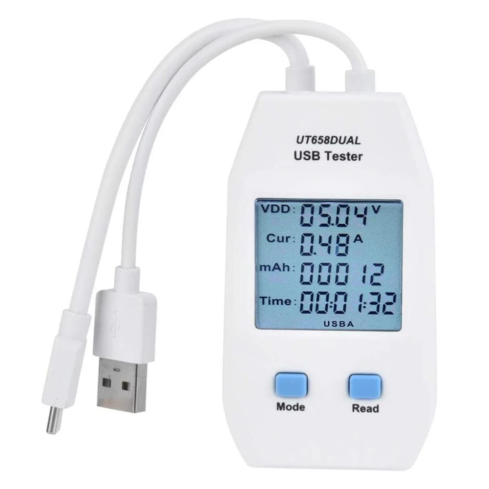 

USB Tester, LCD USB Tester Detector Voltmeter Ammeter Digital Power Capacity Tester Meter(UT658 Dual)