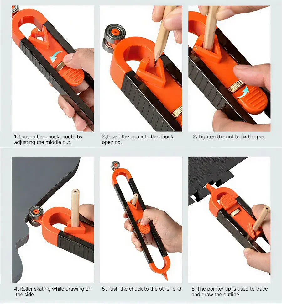 1pcs Portable Locking Contour Gauge High Accuracy Shape Copier for Woodworking Tile Flooring Pipe Cutting