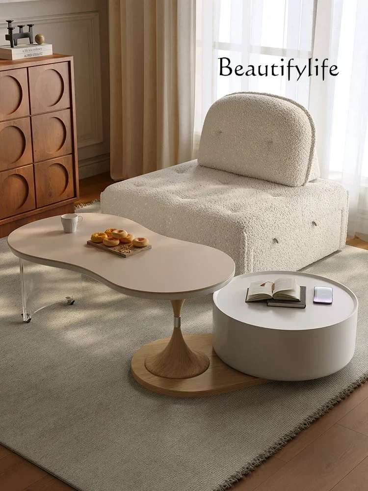 Living Room Mobile Coffee Table Home Modern Stone Plate Special-Shaped Small Apartment Rotating New Tea Table