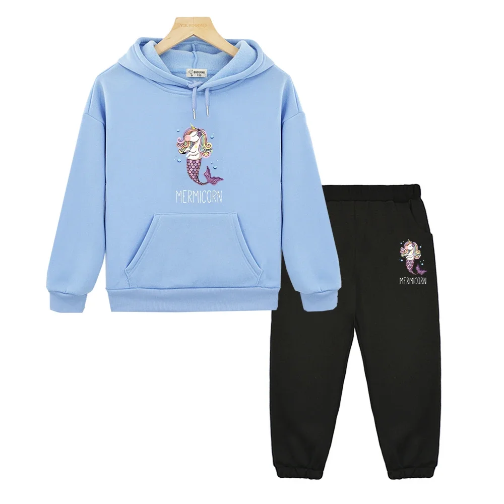 Unicorn Autumn Kawaii boys girls Hooded Sets Print anime hoodie Fleece sweatshirt pullover Cartoon Jacket  kids boutique clothes