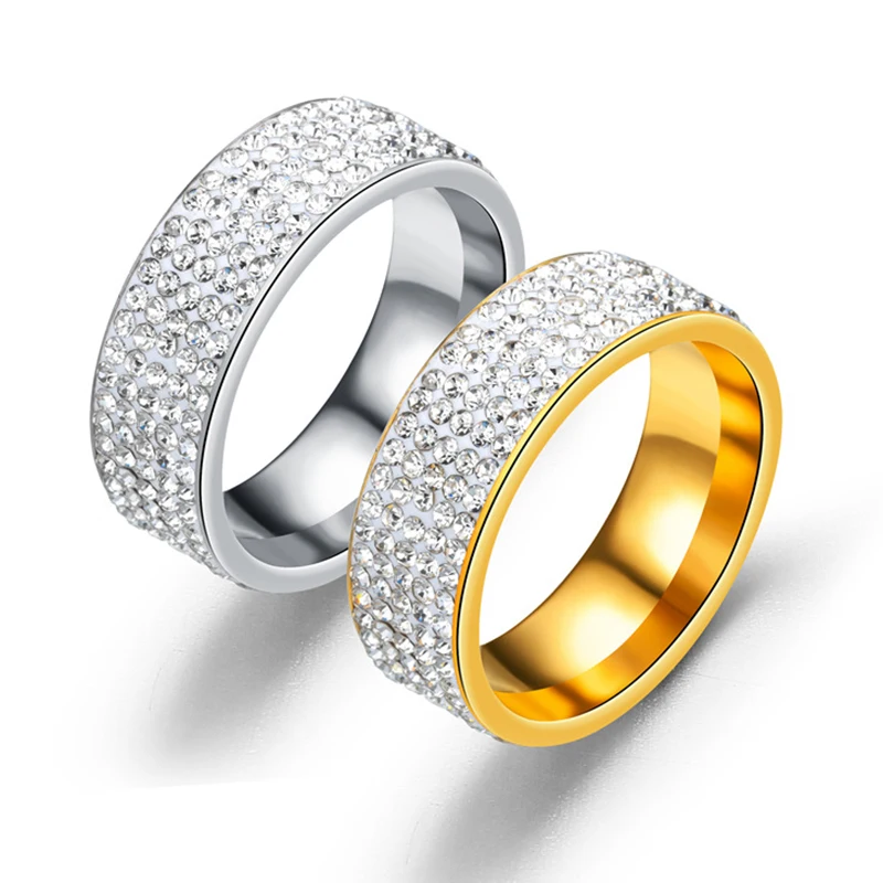 

Hot Sale Vintage Retro Style Steel Ring for Women 5 Row Clear Crystal Jewelry Fashion Stainless Steel Engagement Wedding Rings