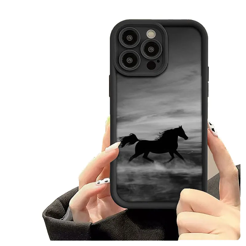 Horse Running Fasion Phone Case for iPhone 16 Pro Max Plus All-inclusive Anti-drop Soft Silicone Cover Shockproof Coque Shell