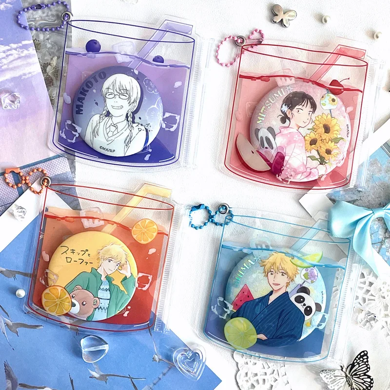 Summer Drink Series Anime Badge Clips Holder Aesthetic Display Pouch for Badge Pin CollectionStorage Bag for Kawaii Merch