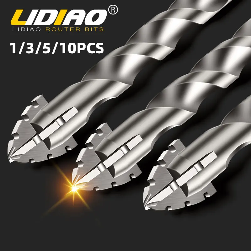 LIDIAO 1/3/5/10PCS Drill Bit Set Four Edged Serrated Eccentric Drill Bit Set Tile Drilling Concrete Special Electric Drill Bit