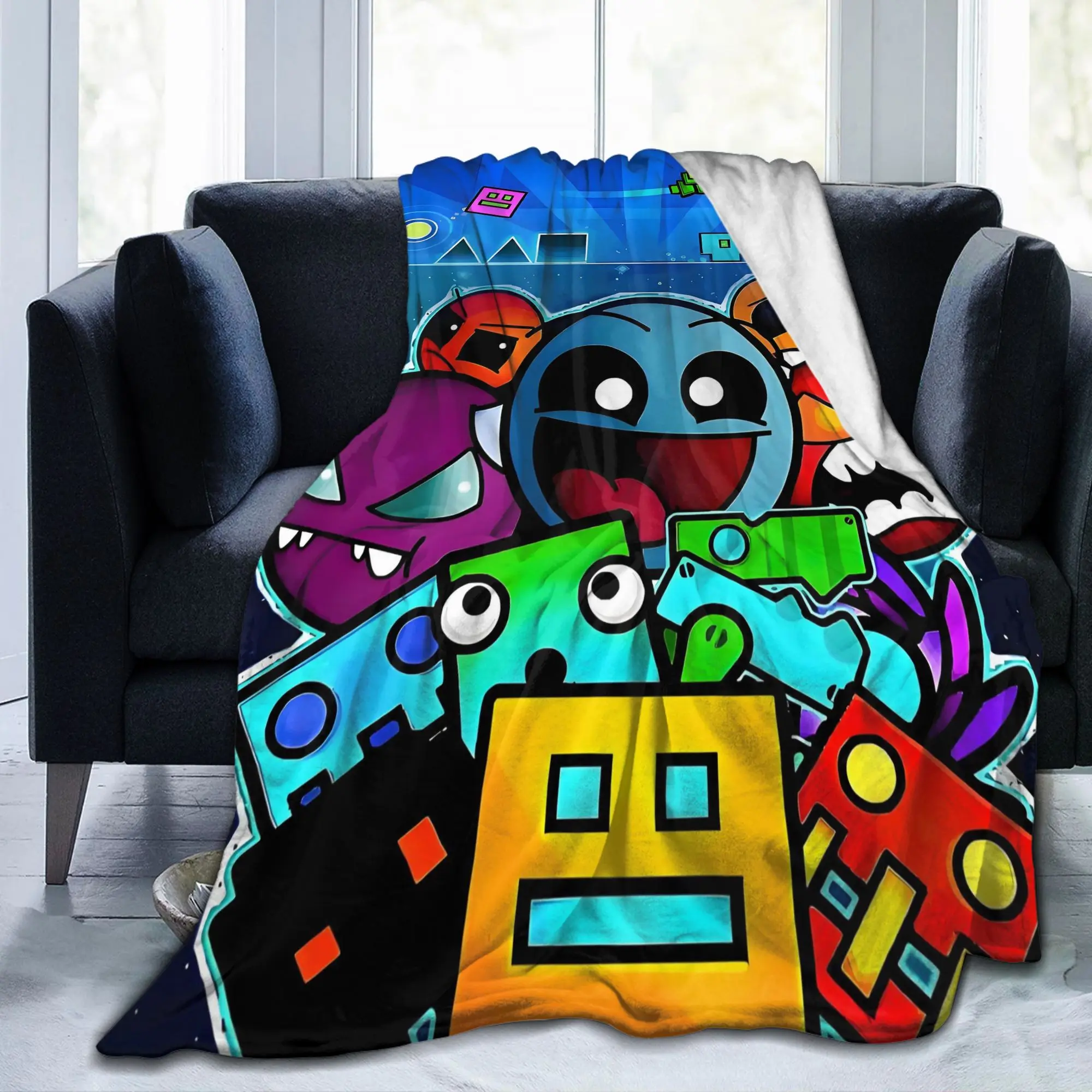 Custom Geometry Dash Game Blankets Warm Flannel Cartoon Video  Throw Blanket for Bedding Travel Sofa
