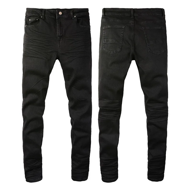 

Top quality AMIR new trend slim fit elastic versatile distressed pants black distressed pleated fashionable jeans