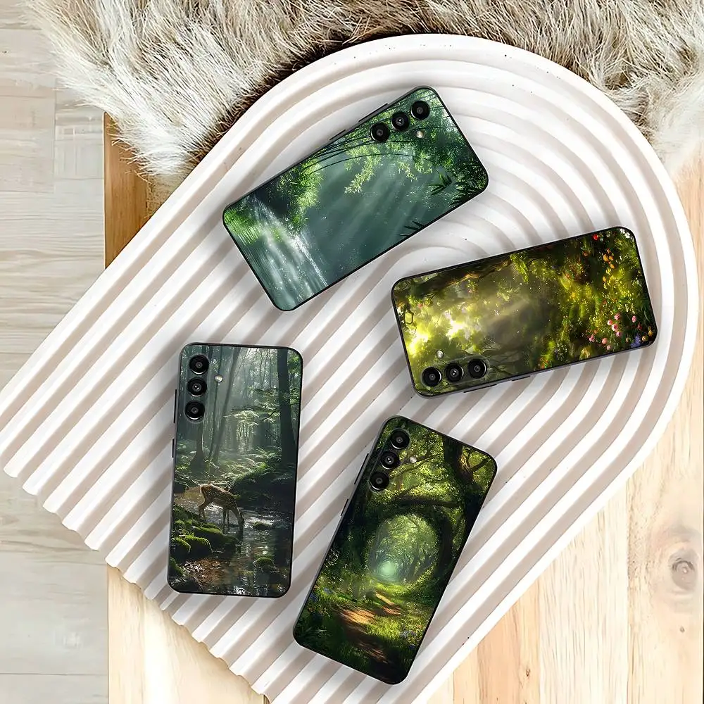 

Forest Landscape Tyndall effect Phone Case For Samsung Galaxy A73,31,32,72,41,53,52,71,22,5G,Note,J7,8,9 Soft Black Cover