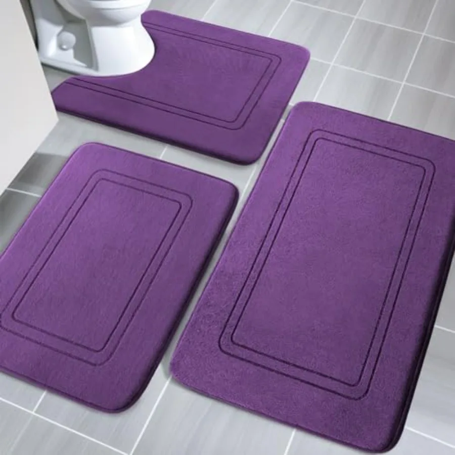 

Memory Foam Bath Mat Set Bathroom Rugs Sets 3 Pieces Non Slip Bath Mats for Bathroom Super Soft and Water Absorbent Bath Rug Se