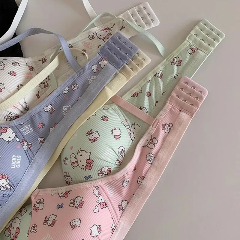 ملابس داخلية كارتونية هالو كيتي للنساء Kawaii للفتيات حمالة صدر مثيرة بدون سلك ملابس داخلية رافعة للطلاب حمالة صدر رياضية هدية قابلة للتنفس