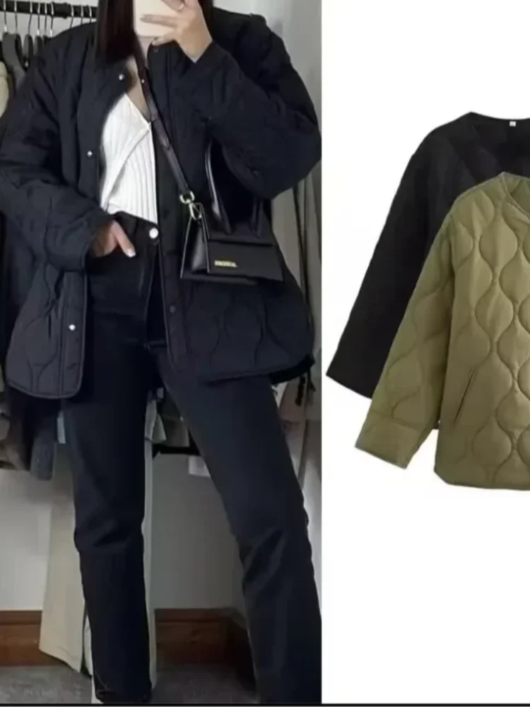 

Casual Solid Quilted Short Cotton Coat Women Full Sleeve Round Neck Single Breasted Puffer Jackets 2026 Winter Daily Outwears