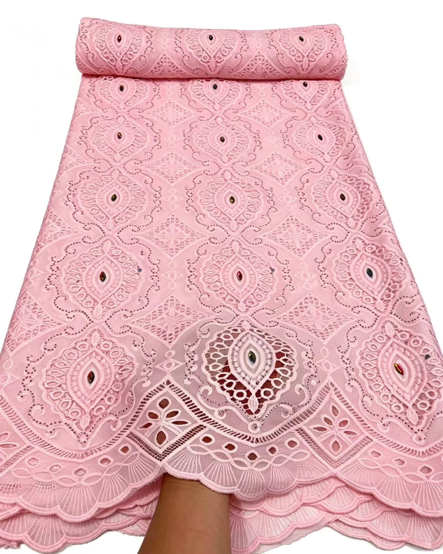 OLOEY Embroidered Guipure Cupion Lace Skin Friendly African Cord Fabric Middle East Wedding Formal Mermaid Lady Gown with Appliq