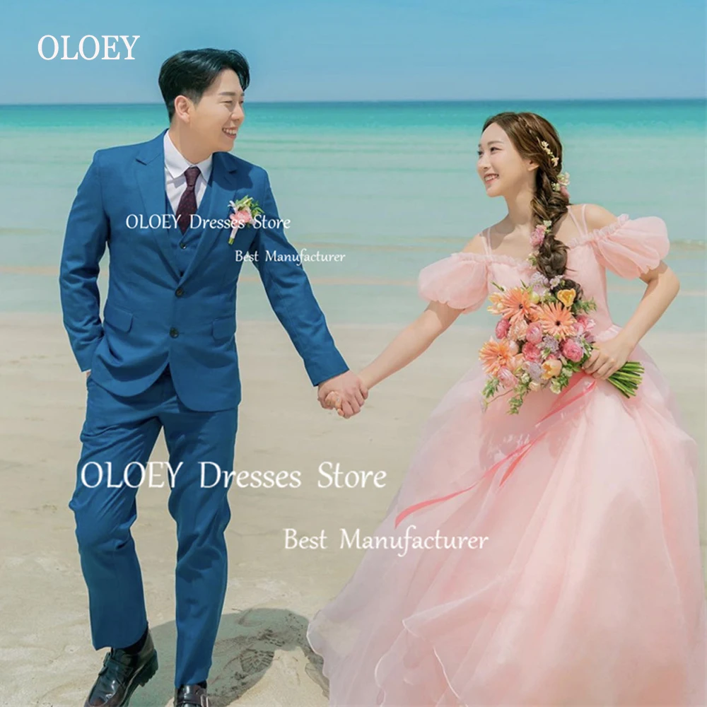 

OLOEY Fairy Lavender/Pink Organza Prom Dresses For Photoshoot Wedding Party Spaghetti Off Shoulder Long Evening Gowns Korean