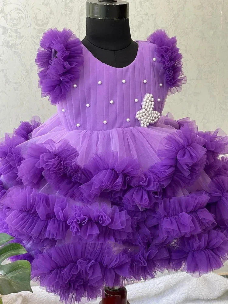 Baby Girls Dresses For 1st Birthday Party Backless Embroidery Elegant Big Bow Wedding Tutu Gown Girls Formal Gala Costume