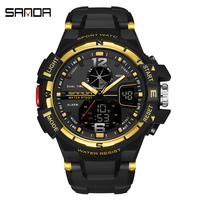 SANDA Fashion Casual Sports Man Watch Electronic LED Display Wristwatch Waterproof Men Clock Digital Quartz Military Men Watches
