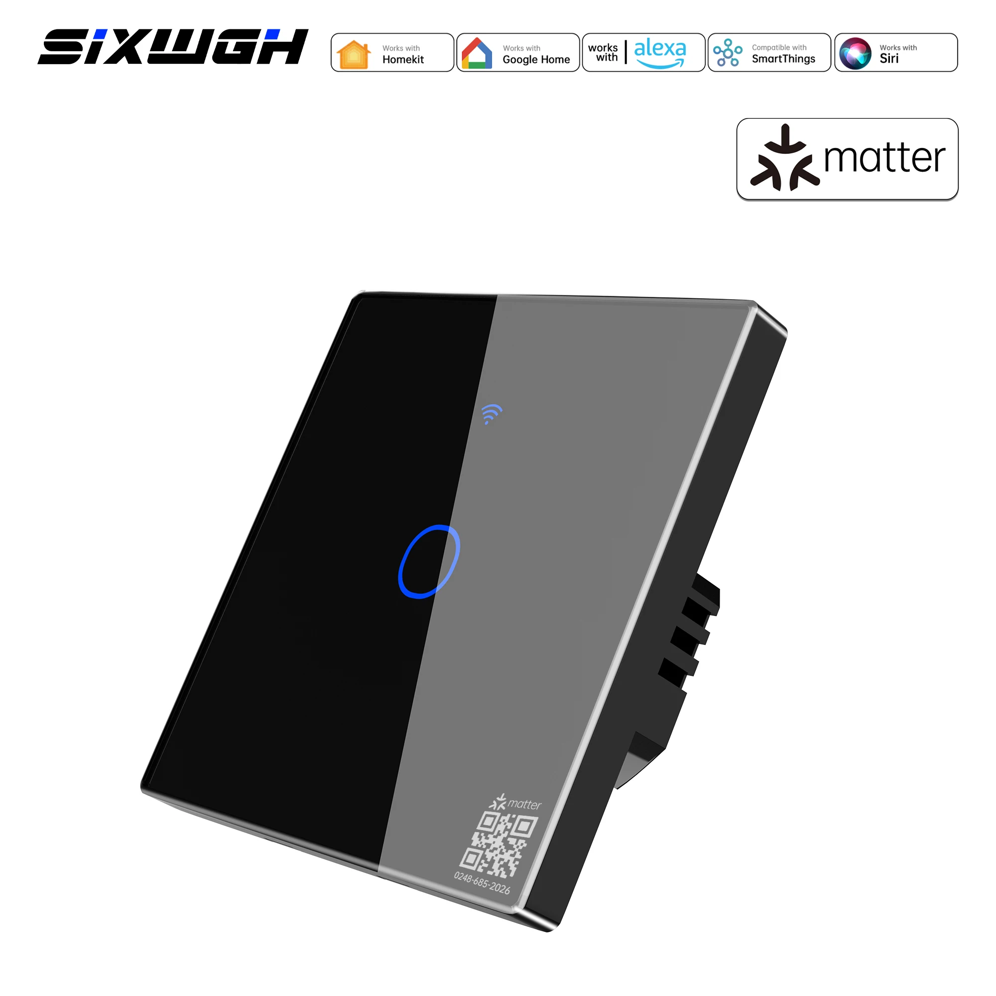 Matter Smart Wall Switch EU Touch Glass Panel with Energy Monitoring Timer Countdown App Remote Voice Control Smart Home