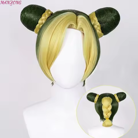 Anime Wigs Kujo Jolin Cosplay Wig Jolyne Cujoh JOJO Short Golden Green Wigs Heat Resistant Synthetic Hair Party Wigs + Wig Cap