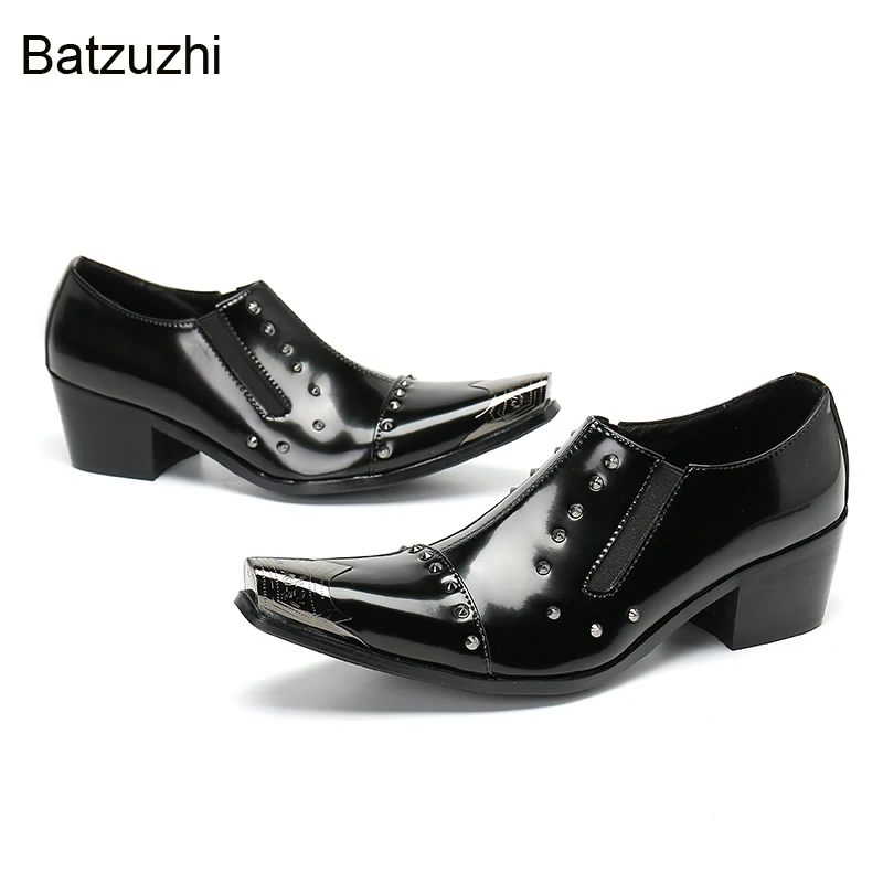 

Batzuzhi Men's Leather Dress Shoes Italian Style Handmade Iron Toe Black Business Formal High Heel Shoes for Men, US6-US12