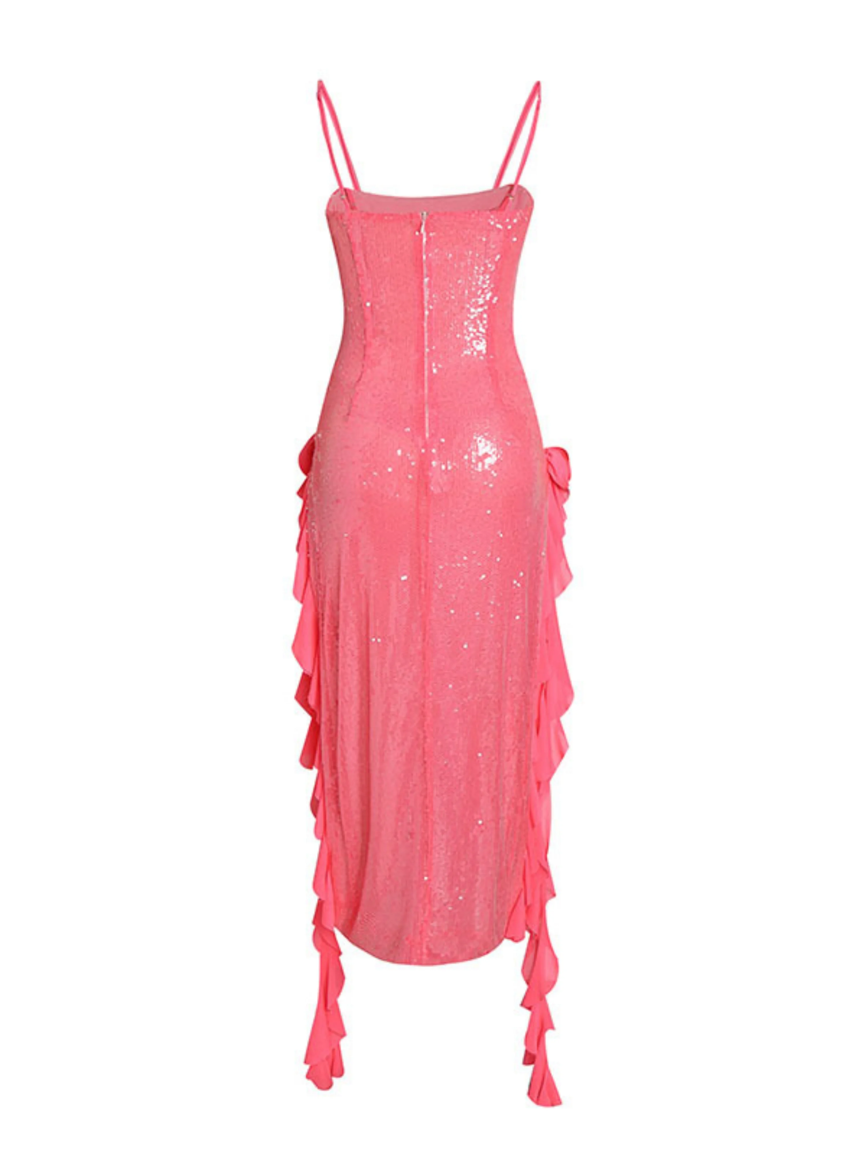 

Женское розовое платье макси с пайетками, на тонких бретелях, с оборками и цветочным узором, без рукавов, сексуальное, для вечеринок, свадеб и торжественных мероприятий