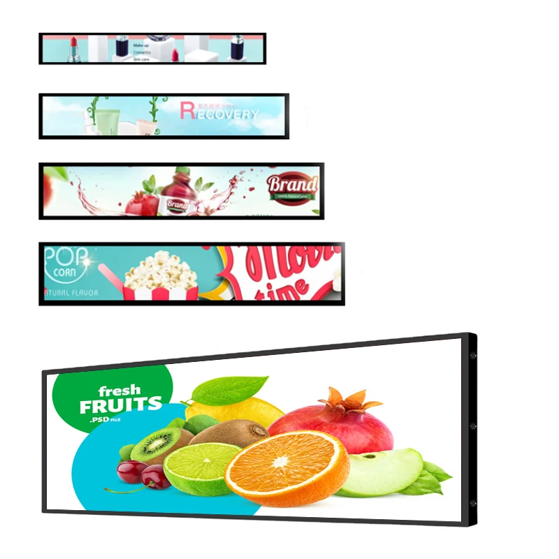 Commercial Long Narrow Shelf Edge Advertising Screen Stretch Bar Lcd Display Digital Signage