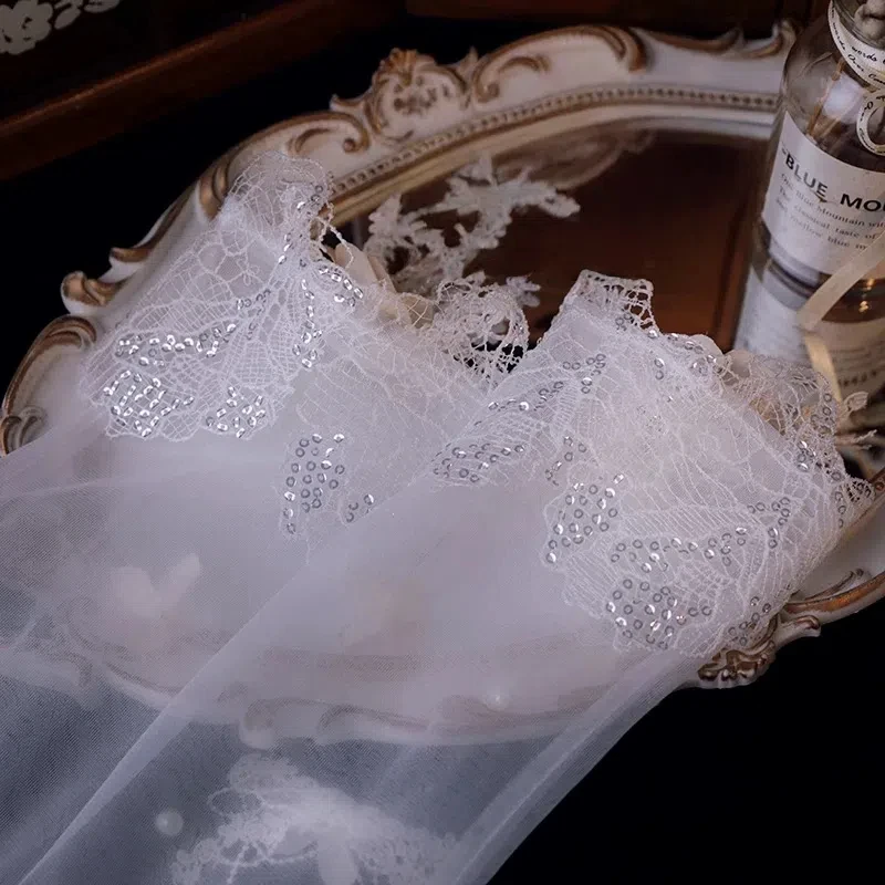 أنيقة الترتر الدانتيل زهرة المرأة الزفاف قفازات طويلة فساتين الزفاف الإناث كامل فنجر قفازات شبكية اكسسوارات اليد