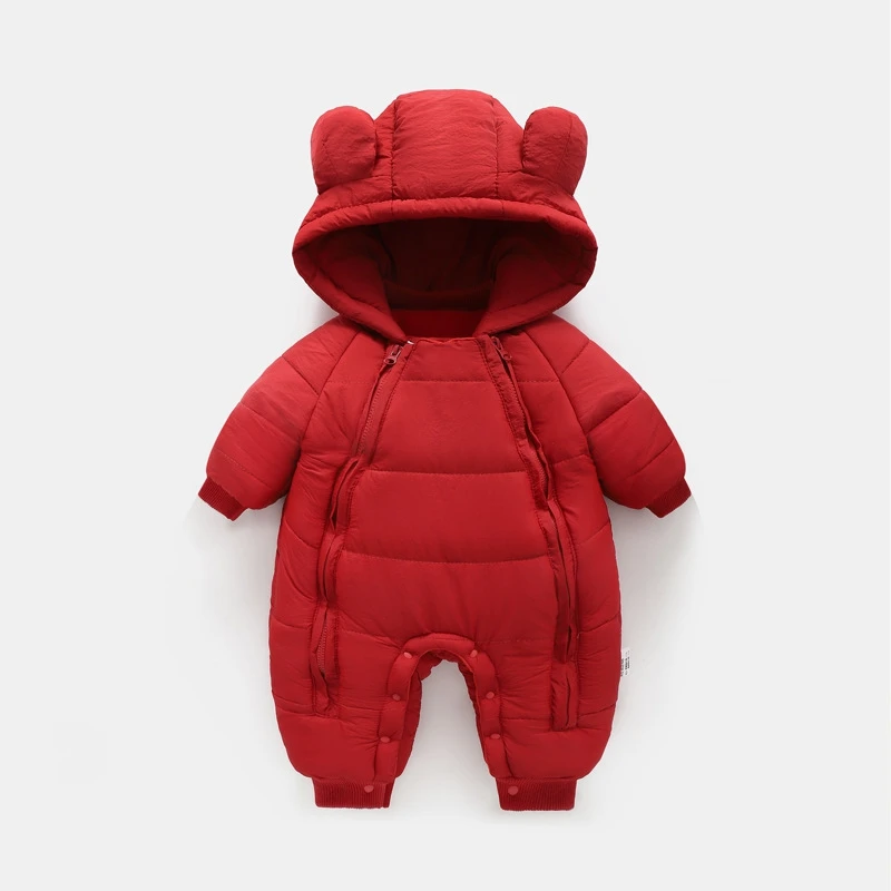 0-3 Years Newborn Autumn Winter Baby Boys Girls Rompers Dual Zipper Design Thick Keep Warm Detachable Hooded Bodysuits For Kids