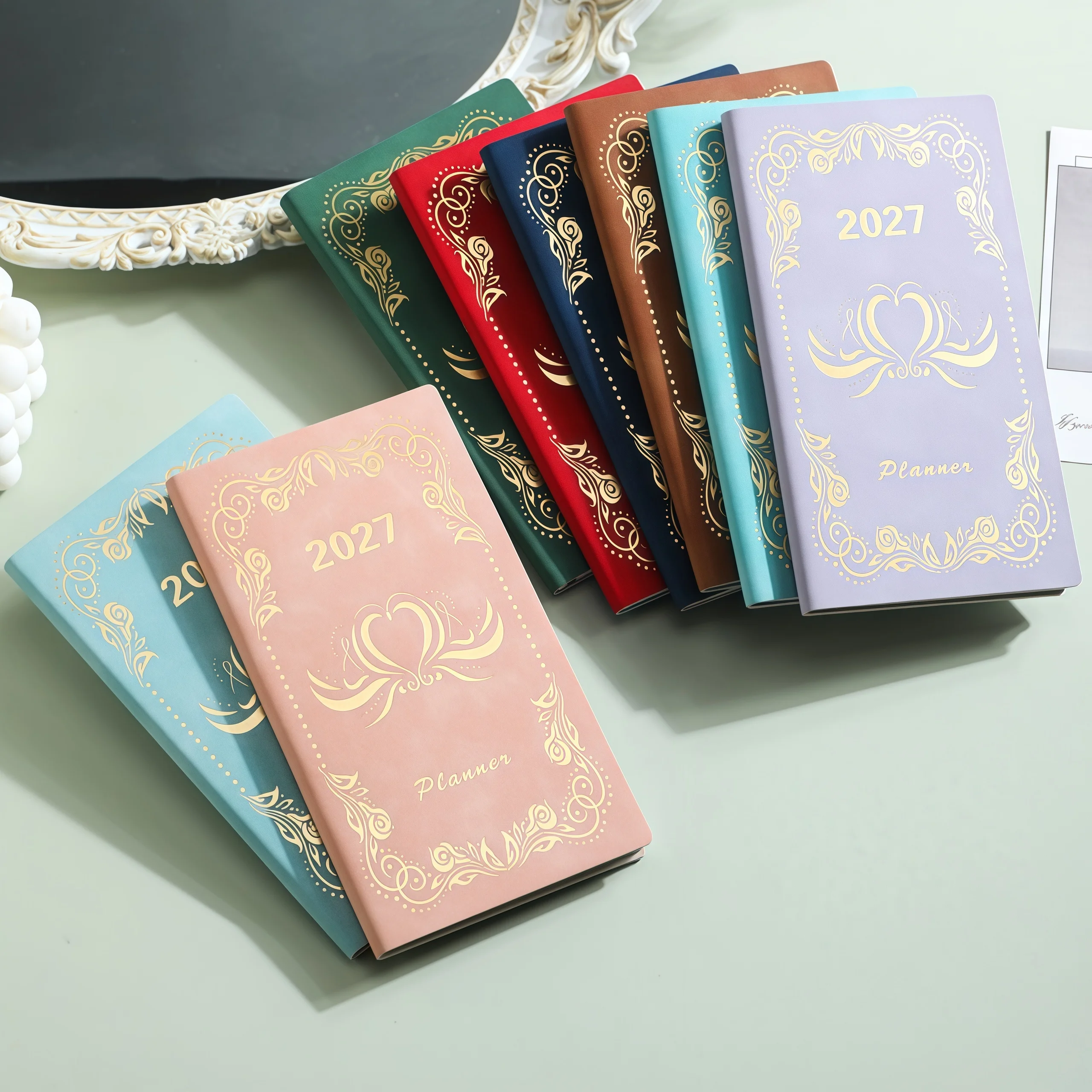 2027 English Notebook A6 PU Multiple Colors Pocket Planners Weekly Monthly Agendas Book 365 Day Time Management Schedule Notepad