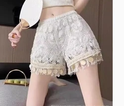 크로셰 반바지 팜므 캐주얼 비치 반바지 여성용, 여름 휴가 짧은 바지