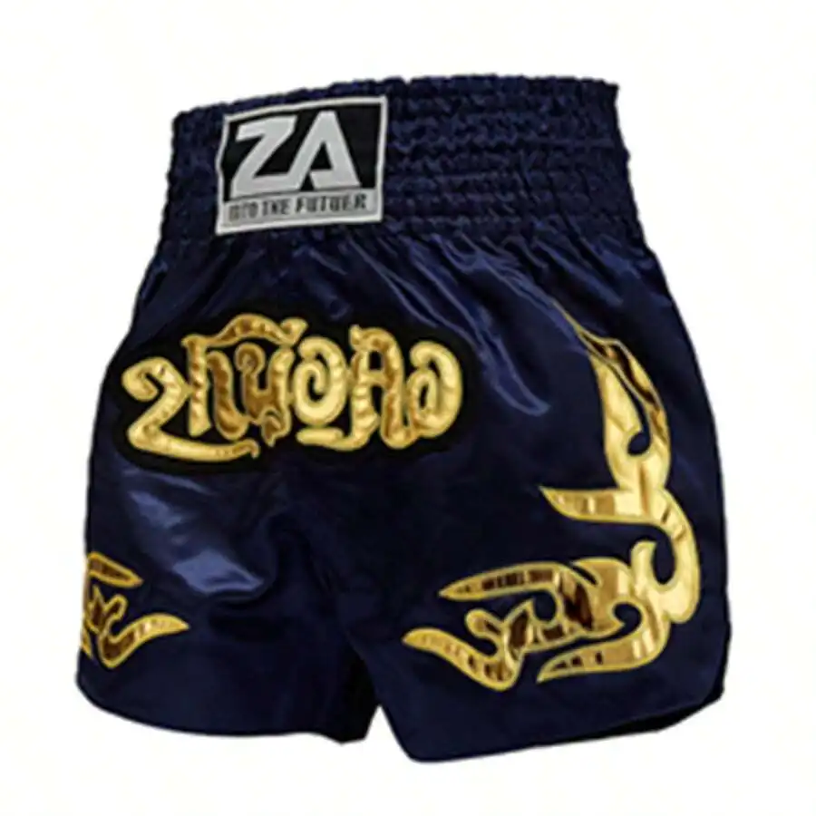 

Muay Thai Boxing Shorts For Men With Golden Embroidery Sports Training Shorts