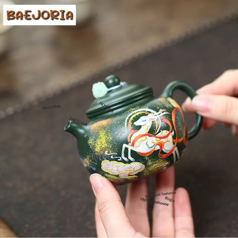 BAEJORIA 170ml Yixing Purple Clay Teapots Handmade A Deer Of Nine Colors Páo Zūn Pot Raw Ore Green Mud Kettle Zisha Tea Set Cha