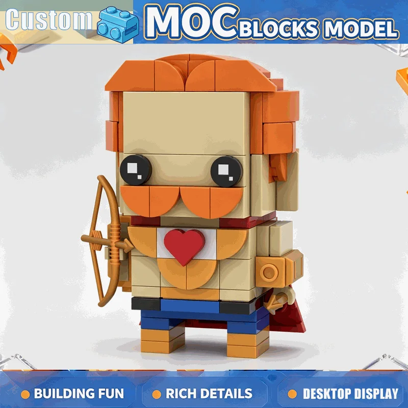 146PCS MOC Orange Hair Archer Figure With Bow Building Blocks DIY Assembly Cartoon Model Educational Home Decoration Toy Gifts