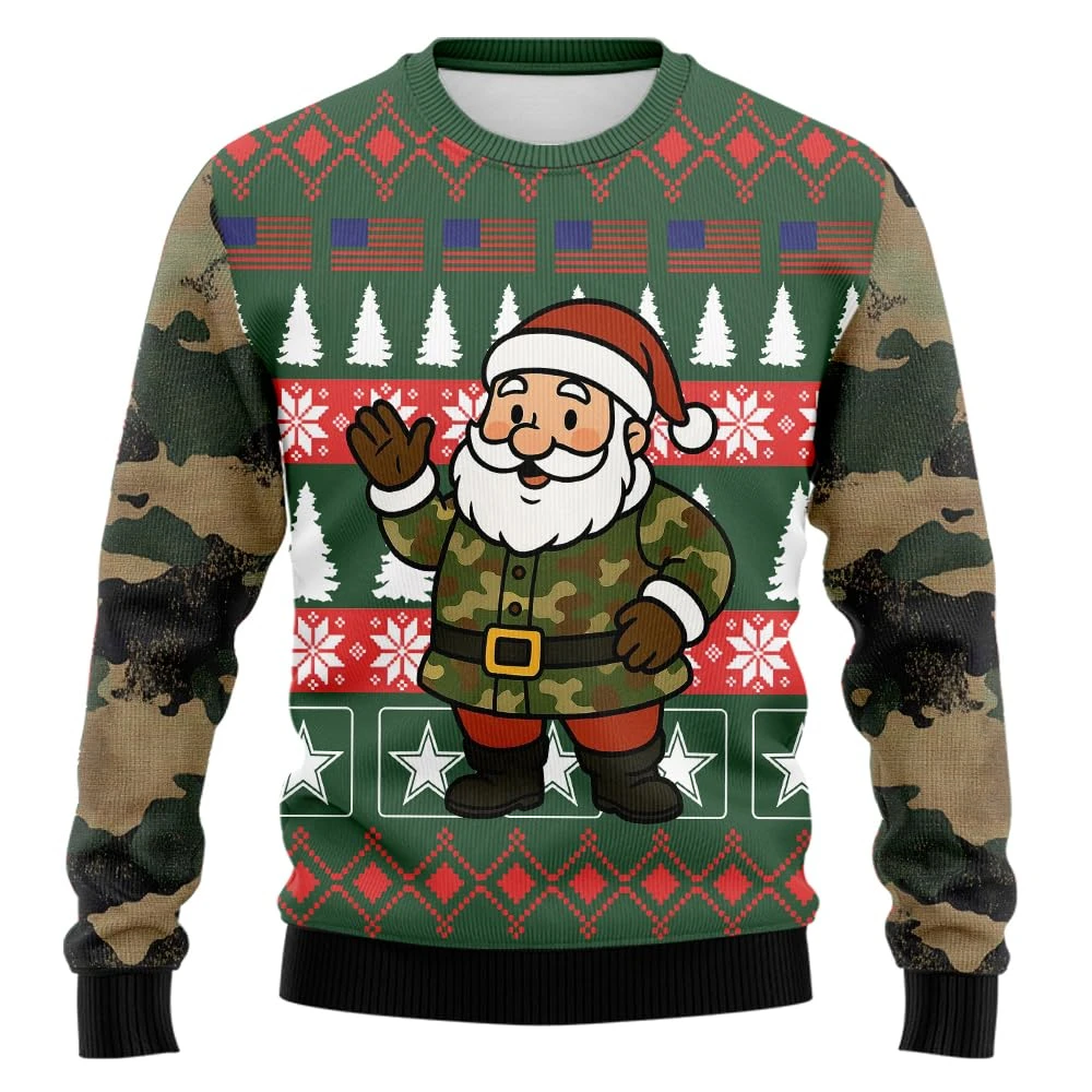 2026 Camo Santa Claus Graphic Ugly Christmas Sweater For Men Clothing Veteran Mens Sweatshirt Holiday Funny Xmas Jumper Sweaters