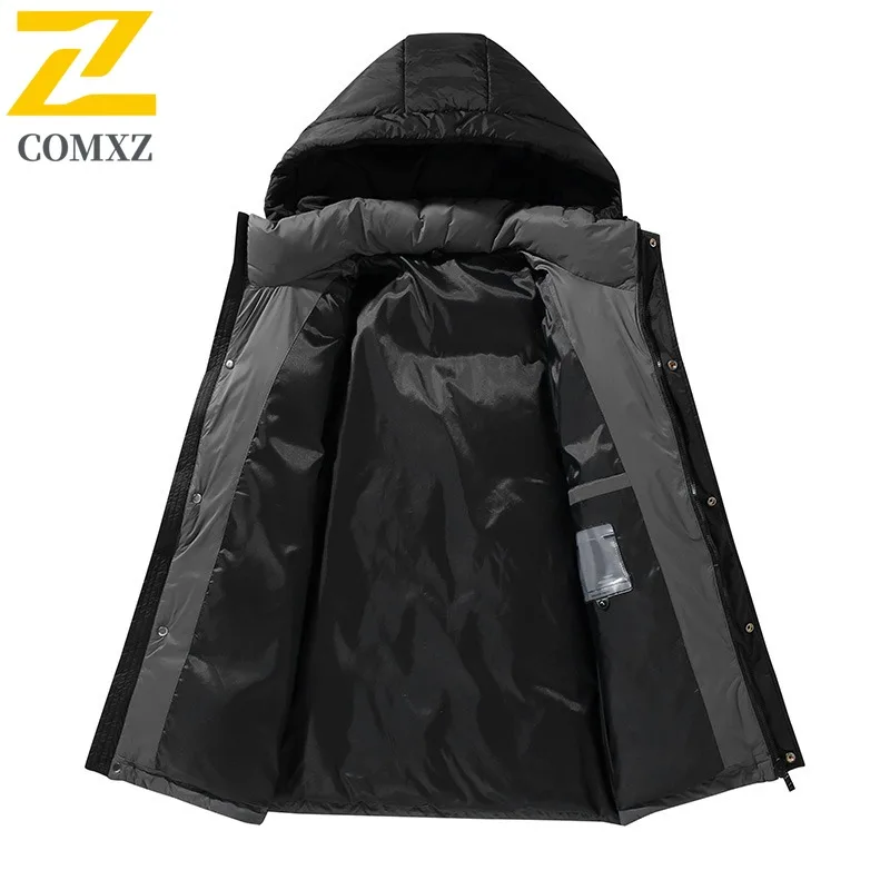 COMXZ Men's Winter Padding Cold-Resistant Solid Color Sporty Travel Puffer Jacket Snowy Hooded Streetwear Cotton Padded Jackets
