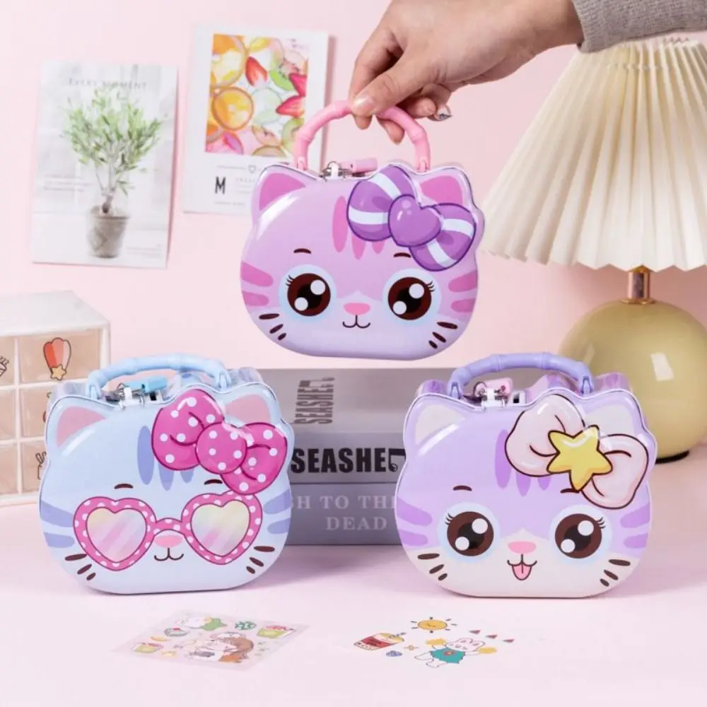 Portable Cartoon Cat Piggy Bank With Lock Cat Design Children Saving Box Cute Coin Deposit Box Kid