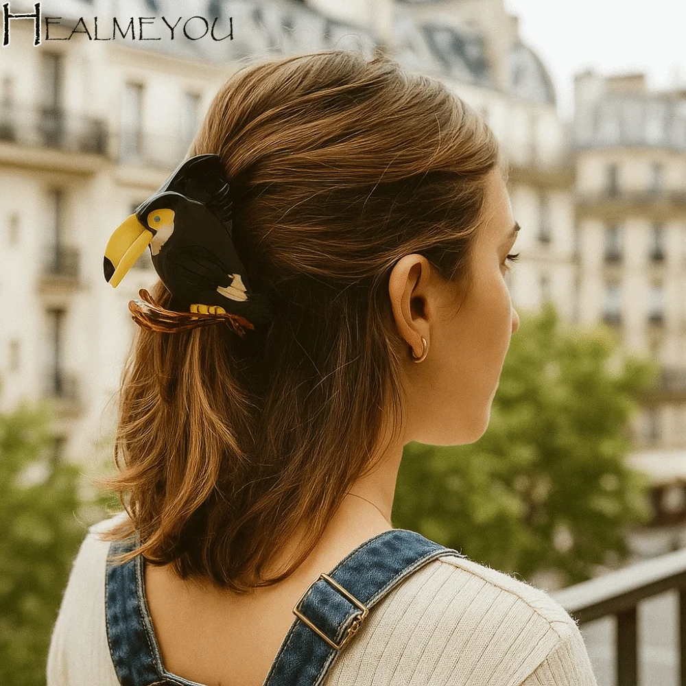 

Fashion Cute Acetic Acid Hair Claw Grasp Crow Bird Hair Clip Creative Headwear Cartoon Animal Shark Clip Daily
