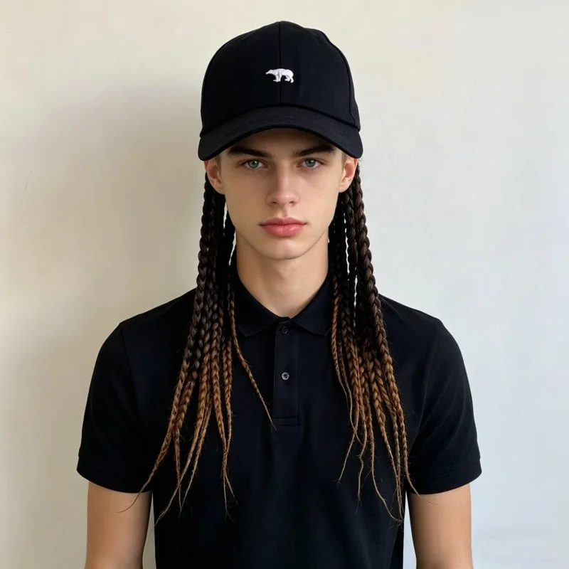 Personalized Fashionable Black Handmade Dreadlocks Baseball Cap Outdoor Party Simulation Head-Wearing Synthetic Wig Hat