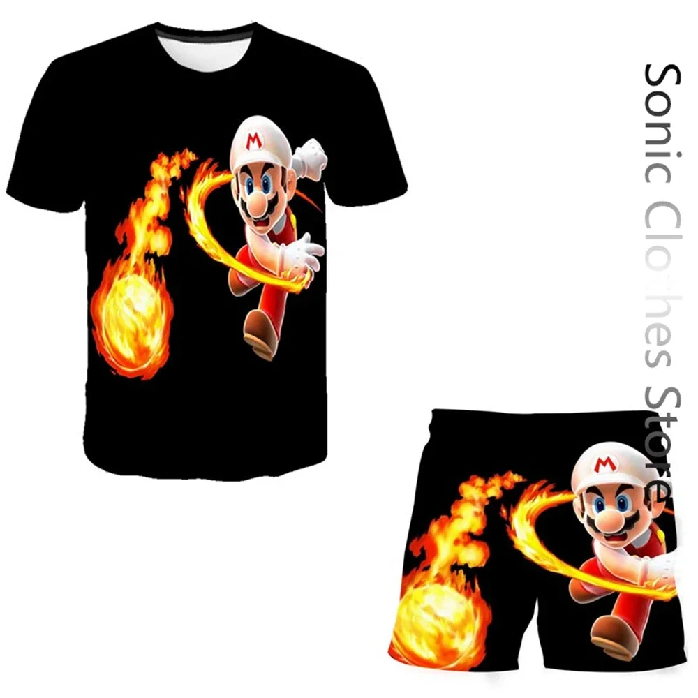 Kids Super Marios Bros Tshirt Set 2 Pieces Clothes Set Summer Sportswear T-shirt Shorts Jogging Boys Short Sleeve Casual Sports