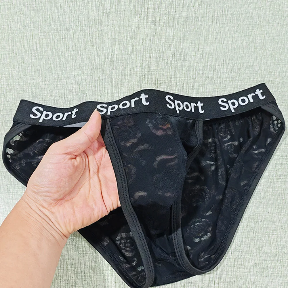 

Ice Silk Fabric Men's Briefs Underwear with Jacquard Pattern Featuring U Convex Pouch and Low Rise High Fork Style