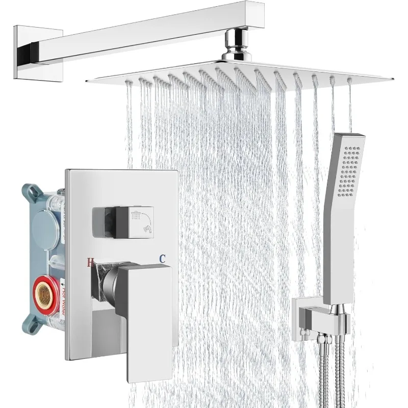 

Faucet Set Rain System with Handheld Spray Bathroom Combo Rough-in Valve and Shower Trim Kit Include