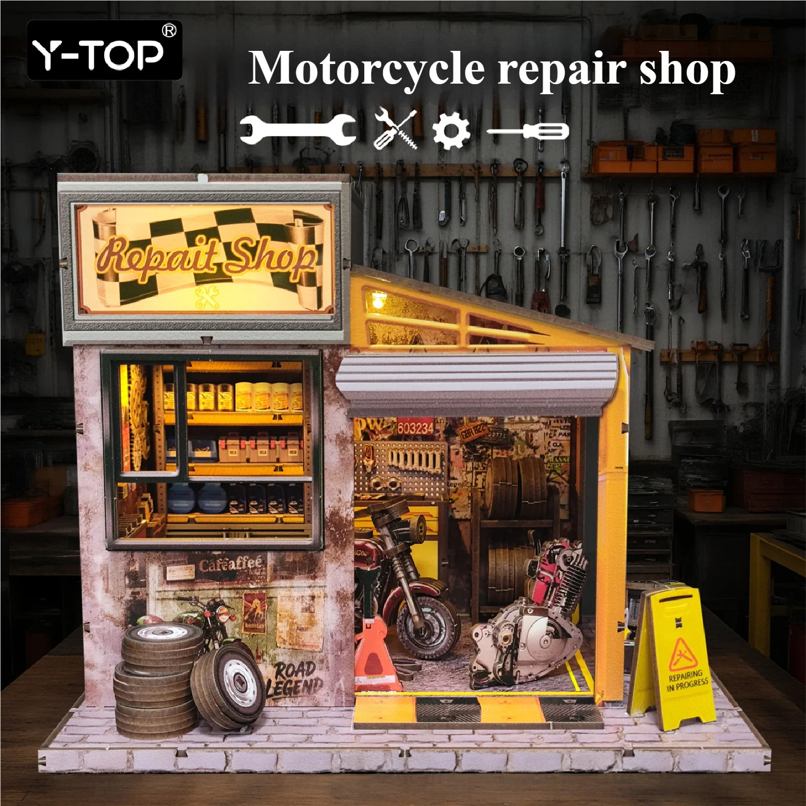 

DIY Cabin Creative Assembly Toy Miniature Scene Model Decompression Puzzle Gift for Motorcycle Repair Shop