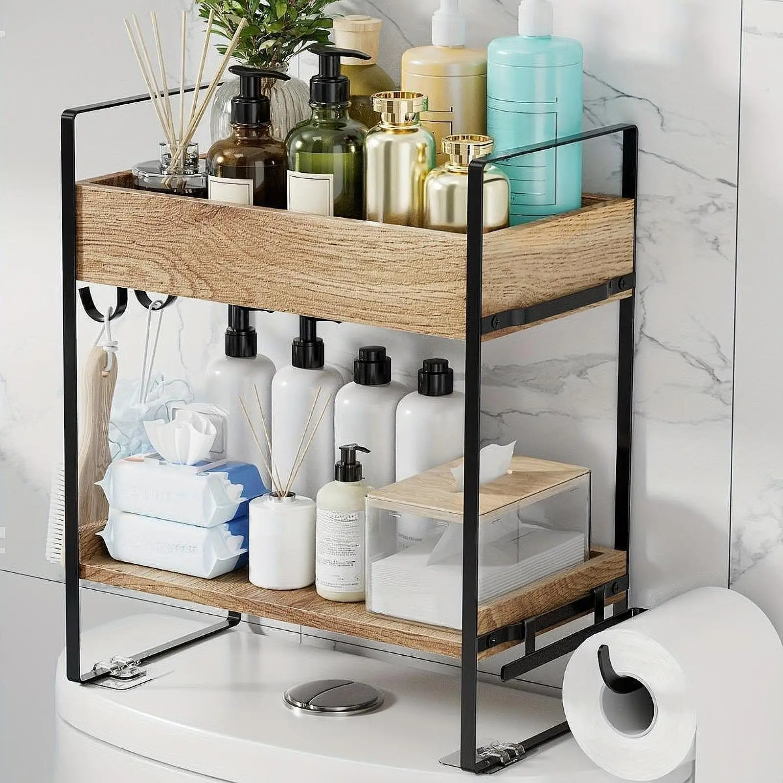 over The Toilet Storage Portable Storage Rack for Farmhouse Washroom Kitchen