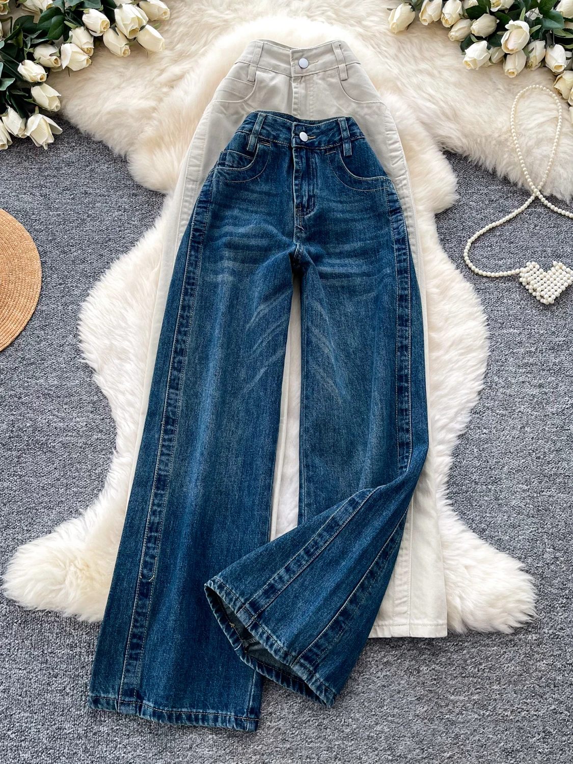 

American Retro Drapey Denim Casual Wide Leg Pants Women's Loose Slimming Hip Covering All-Match Long Trousers Spring 2026